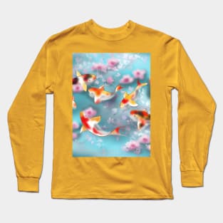 Sakura and koi carp in aqua pond Long Sleeve T-Shirt